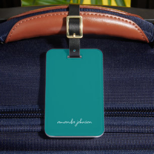 Minimaler moderner Aquamarin Blue Monogram, Name Gepäckanhänger