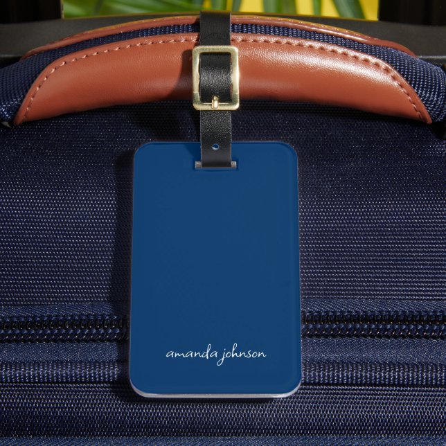 Minimaler moderner blauer und weißer Monogramm Nam Gepäckanhänger (Vorderseite Insitu 2)