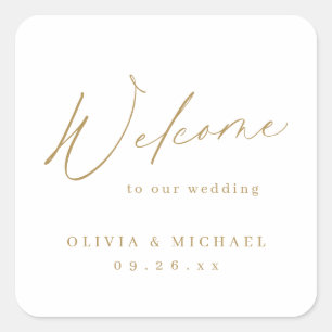 Minimaler moderner Empfang minimalistisch Hochzeit Quadratischer Aufkleber