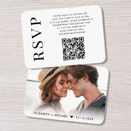 Minimaler moderner Foto QR Code Hochzeit RSVP Begleitkarte