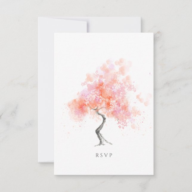 Minimaler moderner hellrosa Wasserfarbenbaum RSVP Karte (Vorderseite)