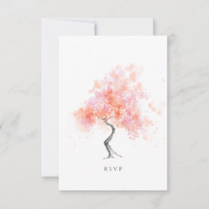 Minimaler moderner hellrosa Wasserfarbenbaum RSVP Karte