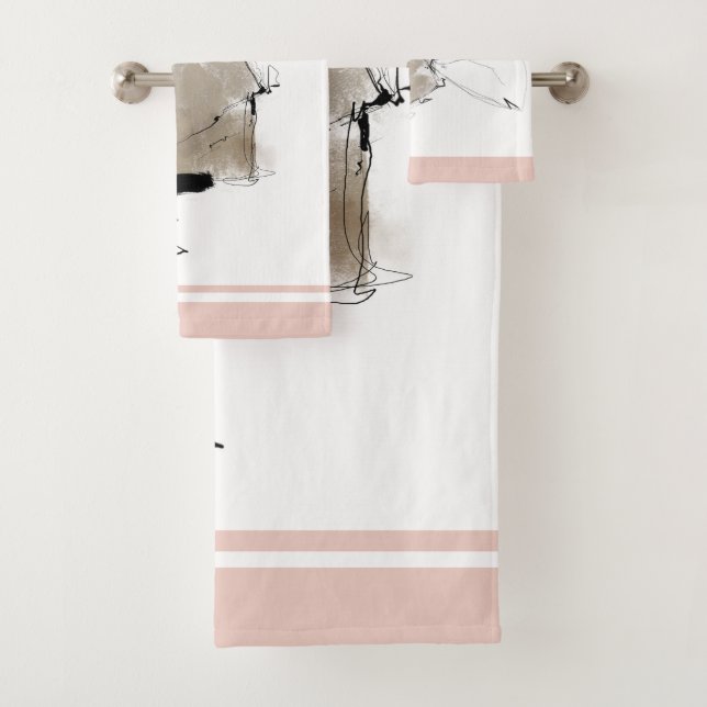 Minimaler moderner Kunststil weiß grau pink Badhandtuch Set (Insitu)