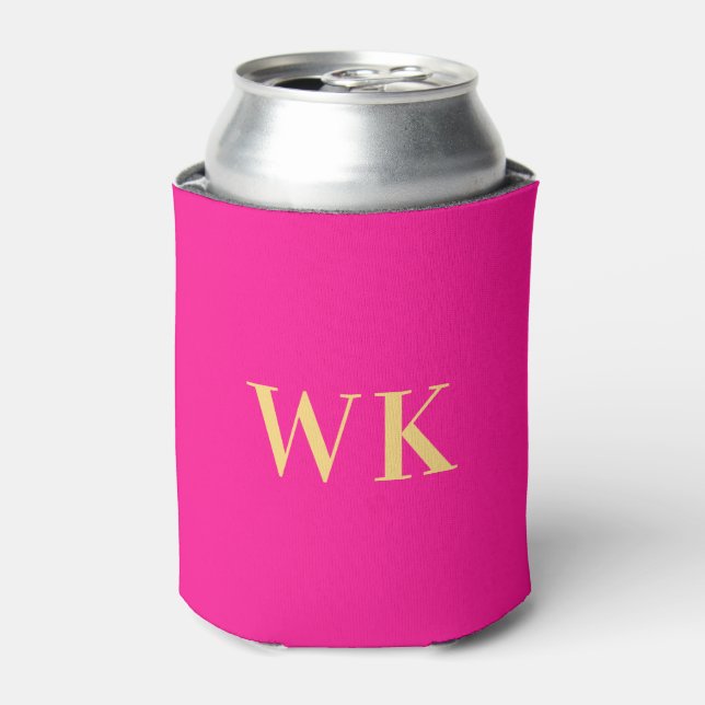 Minimaler moderner Monogramm-Hot-Pink Dosenkühler (Kanne Vorderseite)