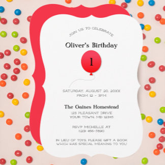 Minimaler moderner Roter Ballon beliebte Zahl Gebu Einladung