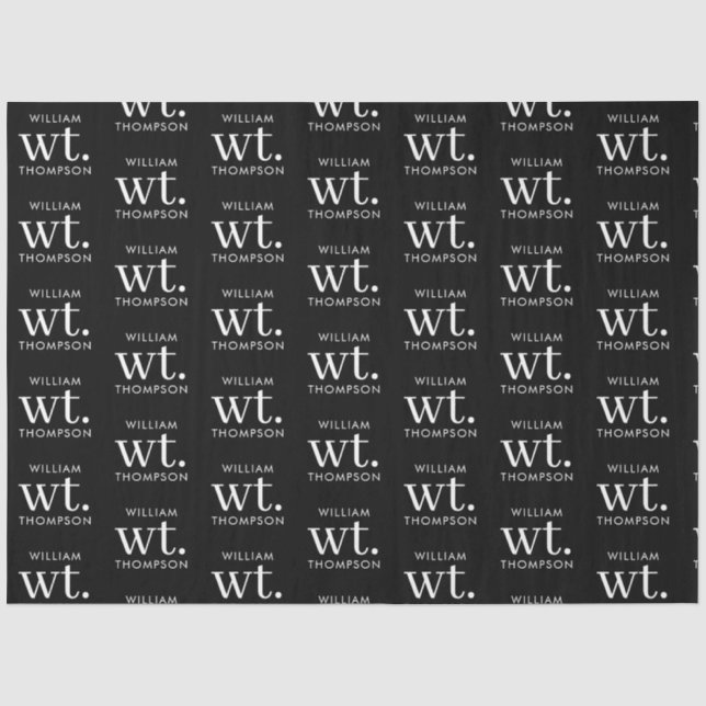 Minimaler moderner Schwarz-Weiß-Mit Monogramm Name Seidenpapier (Vorderseite)