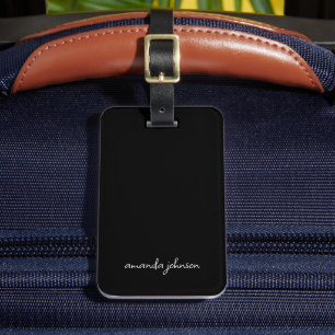 Minimaler moderner Schwarz-Weiß-Monogramm-Gesamtna Gepäckanhänger