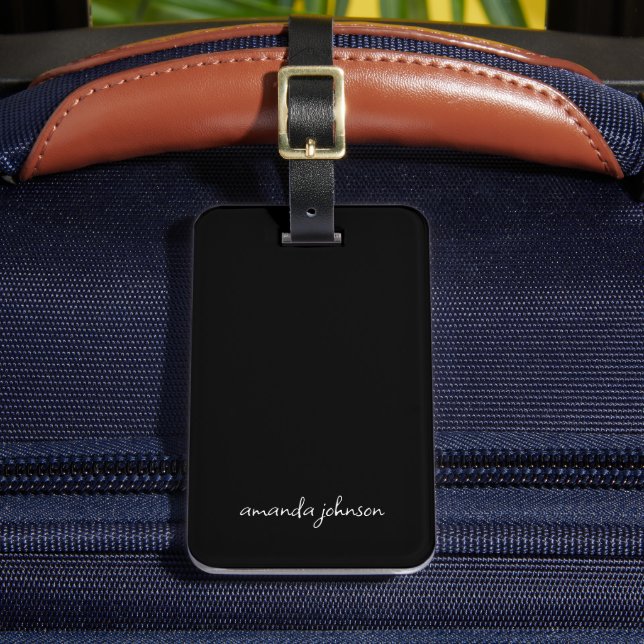 Minimaler moderner Schwarz-Weiß-Monogramm-Gesamtna Gepäckanhänger (Vorderseite Insitu 2)
