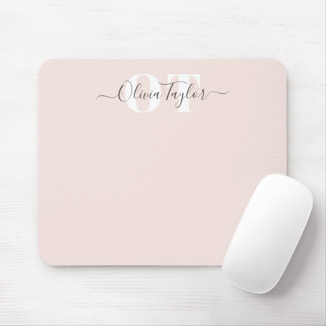 Minimaler Monogram Moderner Skriptpinsel Beruflich Mousepad (Mit Mouse)