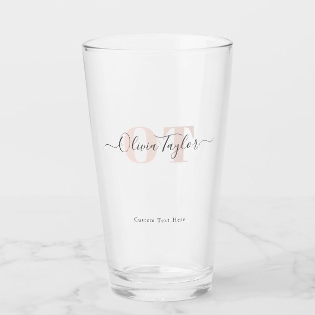 Minimaler Monogram Moderner Skriptpinsel Personali Glas (Vorderseite)