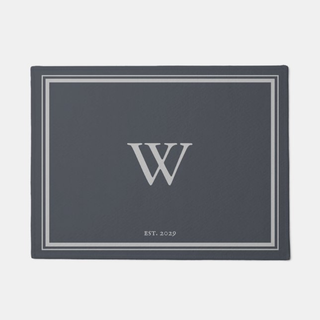 Minimaler Monogramm Begrüßungsanker Grau | Silber Fußmatte (Vorderseite)