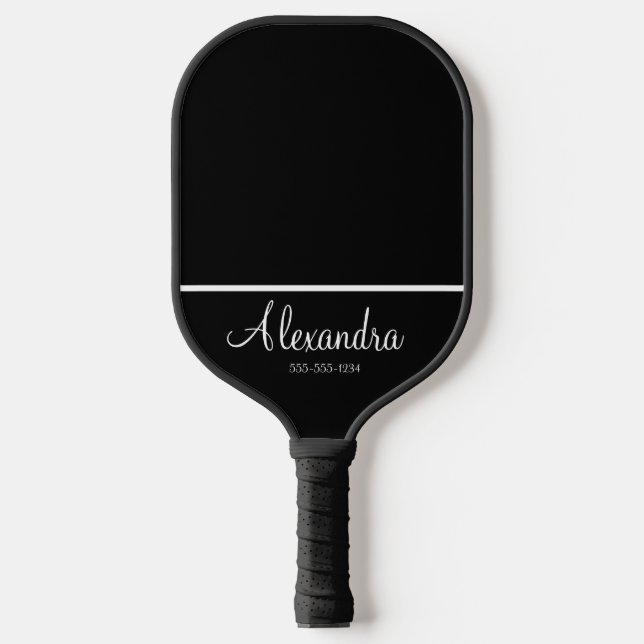 Minimaler Monogramm Name weiß und schwarz Pickleball Schläger (Vorderseite)