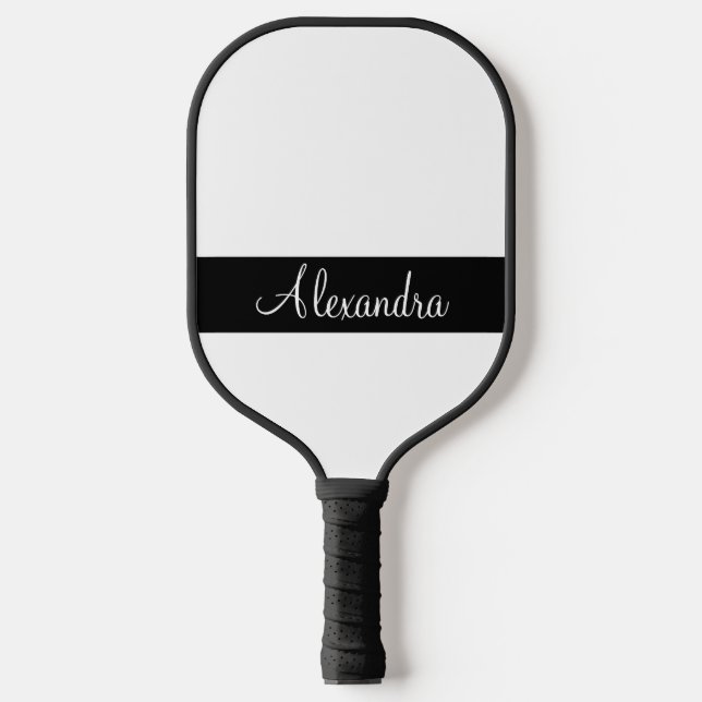 Minimaler Monogramm Name weiß und schwarz Pickleball Schläger (Vorderseite)