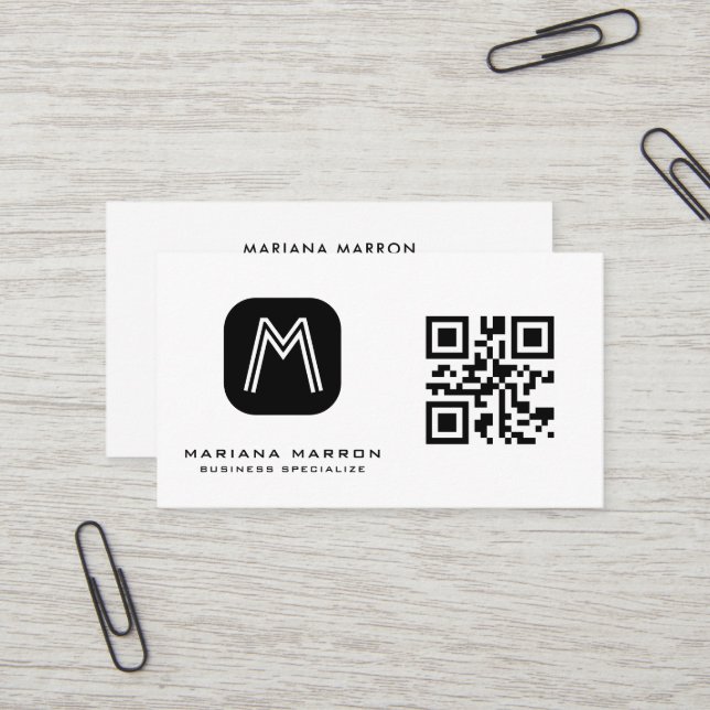 Minimaler Monogramm-Standard-QR-Code Visitenkarte (Vorderseite/Rückseite Beispiel)