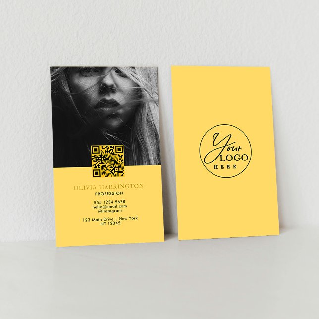 Minimaler Mustard Yellow Foto QR-Code-Logo Visitenkarte (Von Creator hochgeladen)