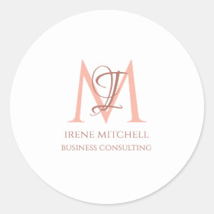 Minimaler Name der weißen Rose Gold Monogram Runder Aufkleber