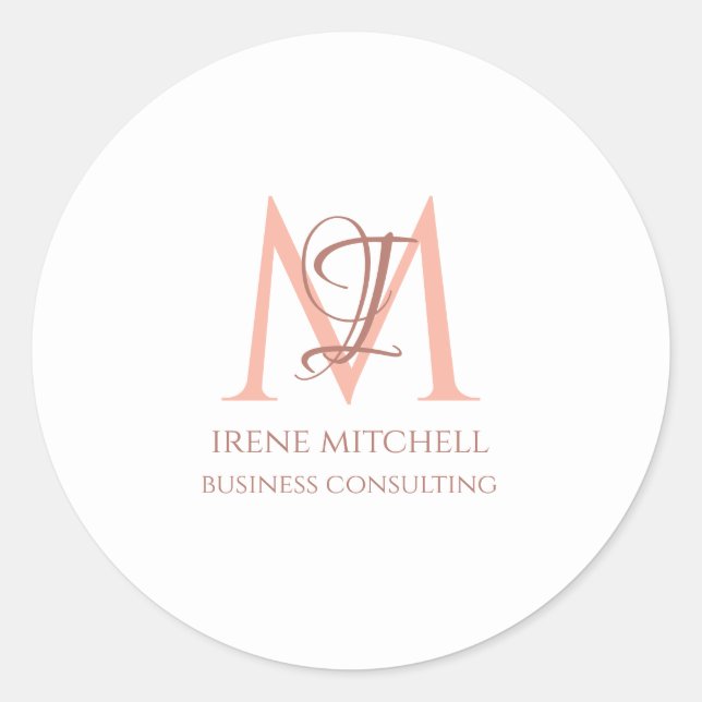 Minimaler Name der weißen Rose Gold Monogram Runder Aufkleber (Vorderseite)