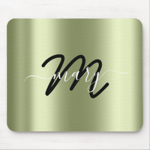 Minimaler Name Monogram Minze Grün Schwarz Mousepad