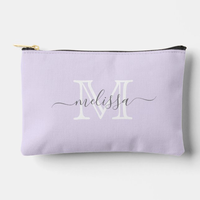 Minimaler Name und Monogramm des eleganten Lavende Zubehörtasche (Vorderseite)