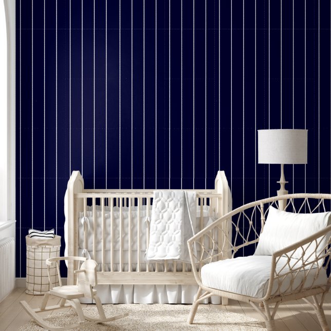 Minimaler Nautic Navy Blue White Button Stripes Tapete (Kinder)