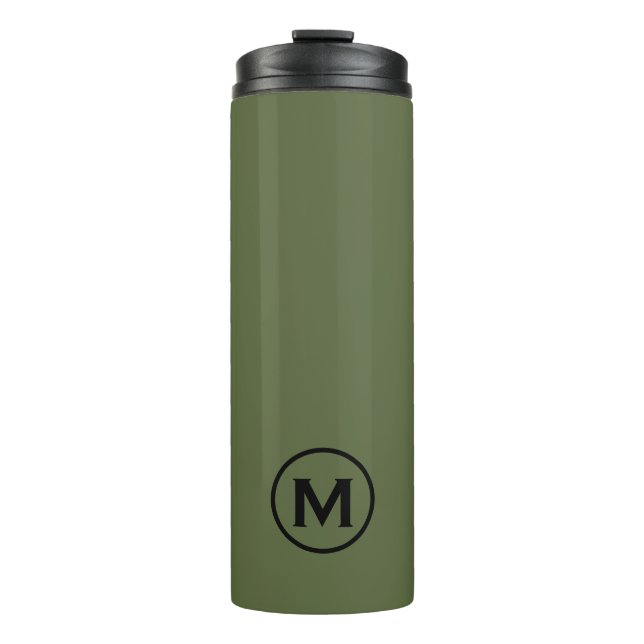 Minimaler Olive Green Black Monogram Travel Mug Thermosbecher (Vorderseite)