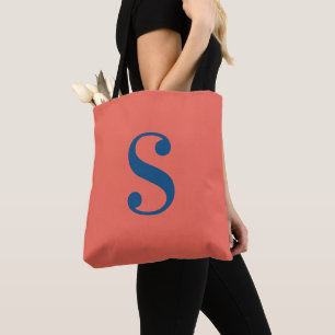 Minimaler Orange mit großer Navy Blue Monogram Tasche