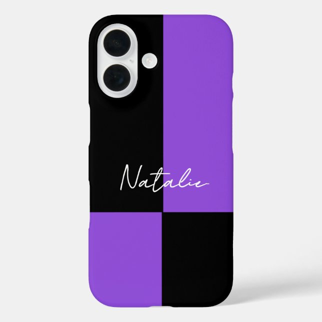 Minimaler Personalisierter Violett- und Schwarz-Fa iPhone 16 Hülle (Rückseite)