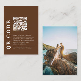 Minimaler QR-Code Dunkelbraun-Hochzeitdetails-Foto Begleitkarte