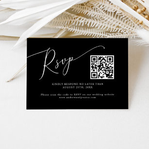 Minimaler QR-Code für Schwarze Hochzeit RSVP Karte