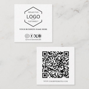 Minimaler QR-Code für Social Media Schwarz und Wei Quadratische Visitenkarte