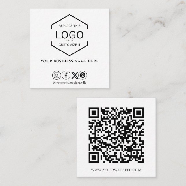 Minimaler QR-Code für Social Media Schwarz und Wei Quadratische Visitenkarte (Vorne/Hinten)