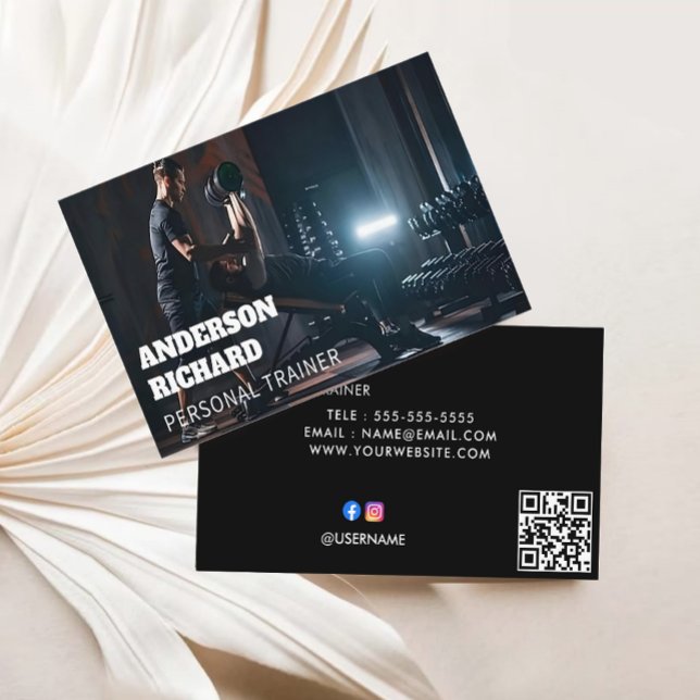 Minimaler QR-Code | Personal Trainer Fitness Foto Visitenkarte (Minimal QR Code  Personal Trainer Fitness Photo Business Card)
