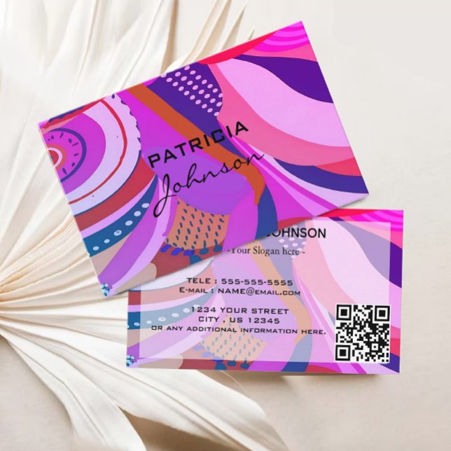 Minimaler QR-Code | Retro-Script Lila rosa Visitenkarte (Minimal QR Code  Retro Script Purple Pink Business Card)