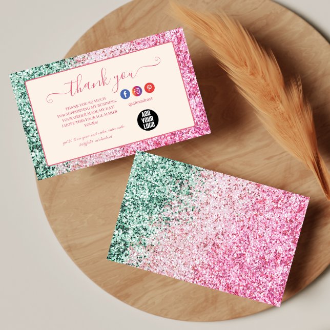 Minimaler Rosa Glitter-Stil Dankeskarte (Von Creator hochgeladen)