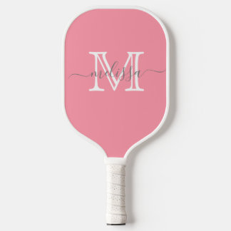 Minimaler Rosa Name und Monogramm Pickleball Schläger