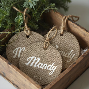 Minimaler Rustikaler Bauernhof Burlap Personalisie Keramik Ornament