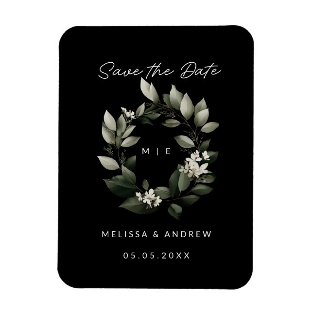 Minimaler Save the Date grüner Kranz Magnet (Vertikal)
