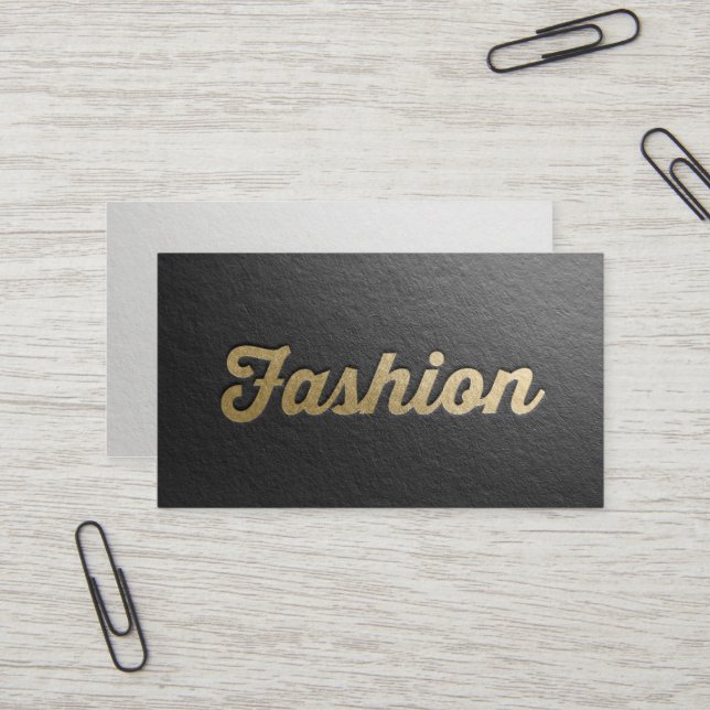 Minimaler Schwarz/Gold-Stylist mit Embossed Text F Visitenkarte (Vorderseite/Rückseite Beispiel)