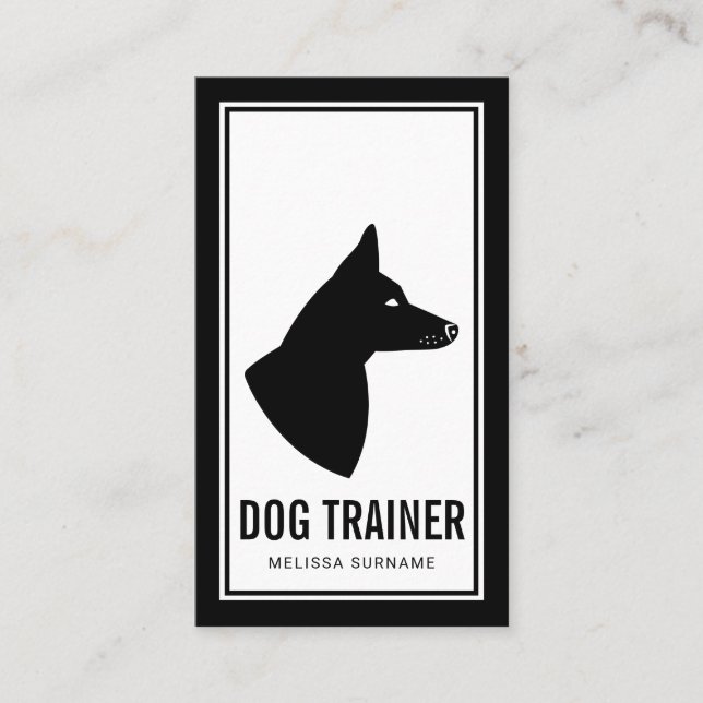 Minimaler Schwarz-Weiß-Hund-Silhouette-Trainer Visitenkarte (Vorderseite)