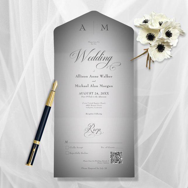 Minimaler Schwarz/Weiß-Weichzeichner Moderner QR-C All In One Einladung (Von Creator hochgeladen)