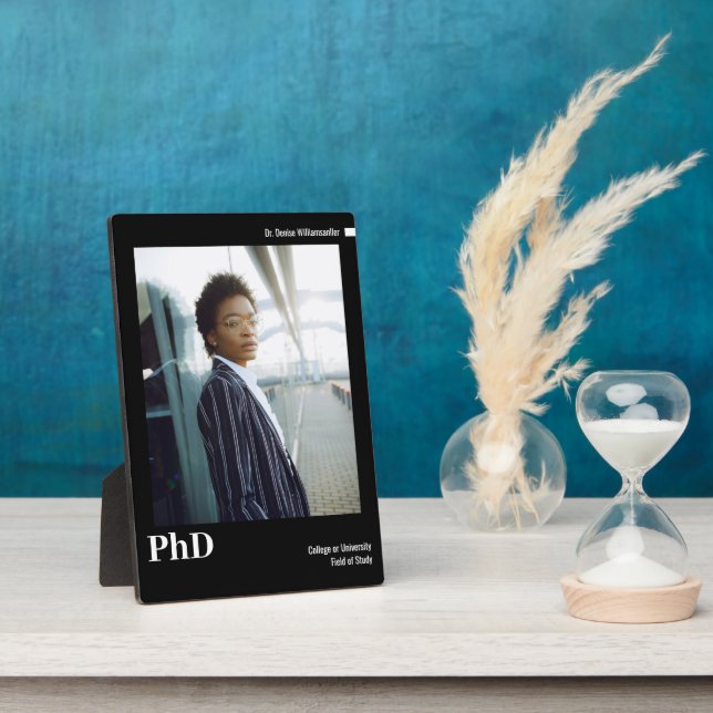 Minimaler Schwarz-weißer PhD-Abschluss im Foto Fotoplatte (Seite)