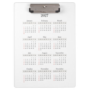 Minimaler schwarzer Kalender 2027   Beliebige Hint Klemmbrett