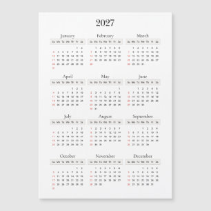 Minimaler schwarzer Kalender 2027 Beliebige Hint Magnetkarte