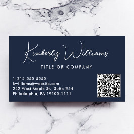 Minimaler Script QR Code Beruflich blau Visitenkarte