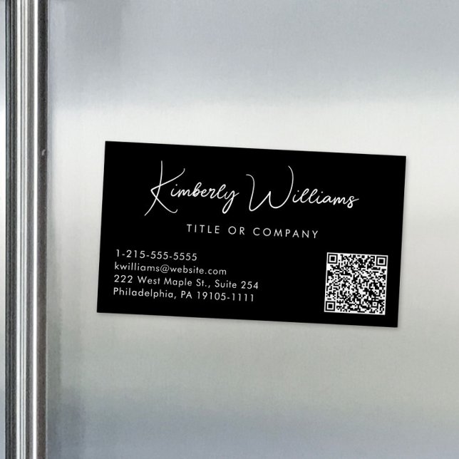 Minimaler Script QR Code Beruflich Schwarz Magnetische Visitenkarte (Von Creator hochgeladen)