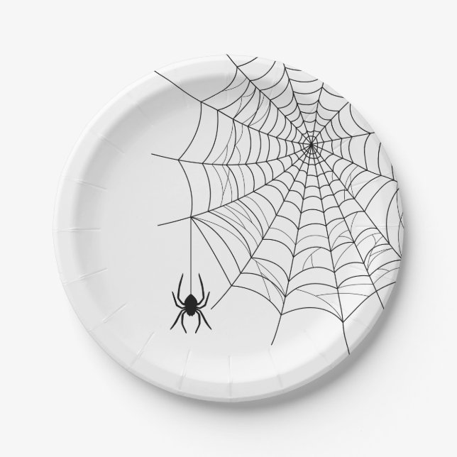 Minimaler Spinnennetz und Spider Silhouette Hallow Pappteller (Vorderseite)