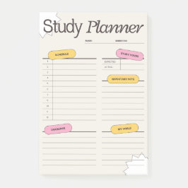 Minimaler Studienplaner mit stündlichem Zeitplan Post-it Klebezettel