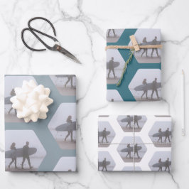Minimaler Surfer Couple Sea Foam Green Geschenkpapier Set