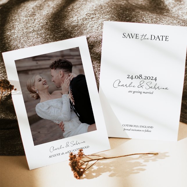 Minimaler Text und Foto-Hochzeit speichern Sie das Save The Date (Von Creator hochgeladen)