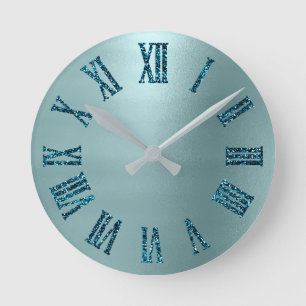 Minimaler Tiffany Aqua-aquamariner Runde Wanduhr